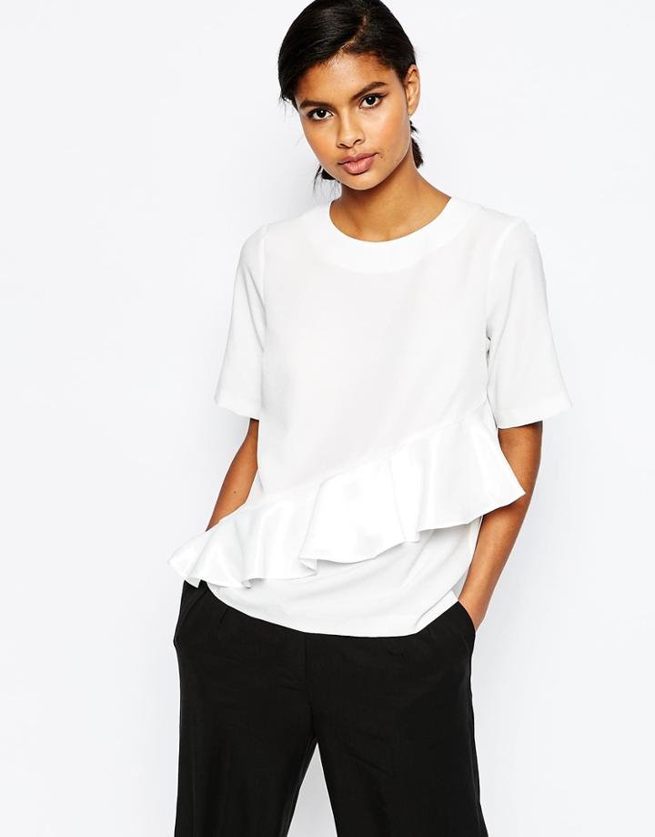 Asos Matte And Shine Ruffle Top - Ivory