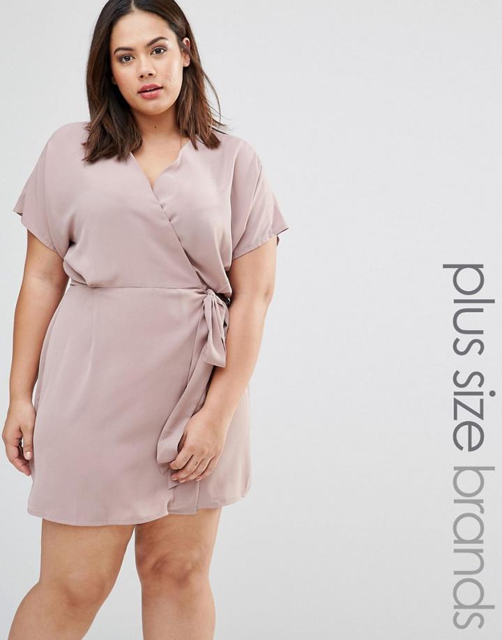 Missguided Plus Size Kimono Sleeve Wrap Front Dress - Beige