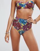 Asos Mix And Match High Waist Bikini Bottom In Mexican Floral Print - Multi