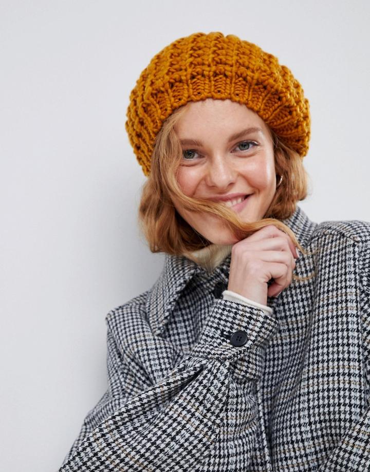 Asos Design Chunky Mustard Beret - Yellow