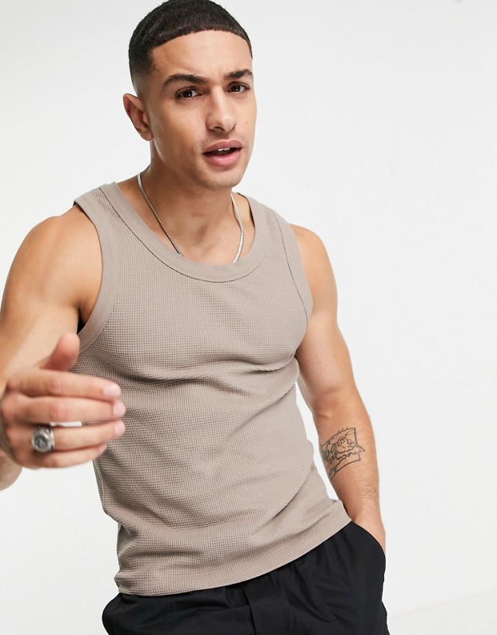 Asos Design Muscle Fit Waffle Tank In Light Brown - Part Of A Set