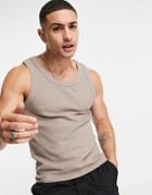 Asos Design Muscle Fit Waffle Tank In Light Brown - Part Of A Set
