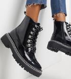 Truffle Collection Wide Fit Hiker Boots In Black With Chain Sole