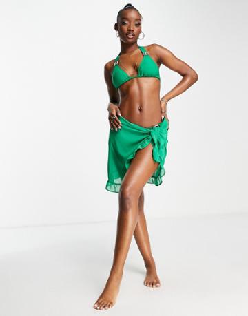 Moda Minx Ruffle Chiffon Sarong In Emerald-green