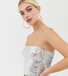 Collusion Sequin Bandeau Crop Top - Silver