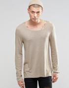 Asos Knitted Jersey Long Sleeve T-shirt With Curve Hem - Gray