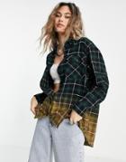 Weekday Elsie Recycled Oversized Check Shirt With Bleach In Green