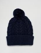 Asos Wool Mix Bobble Beanie In Navy - Blue