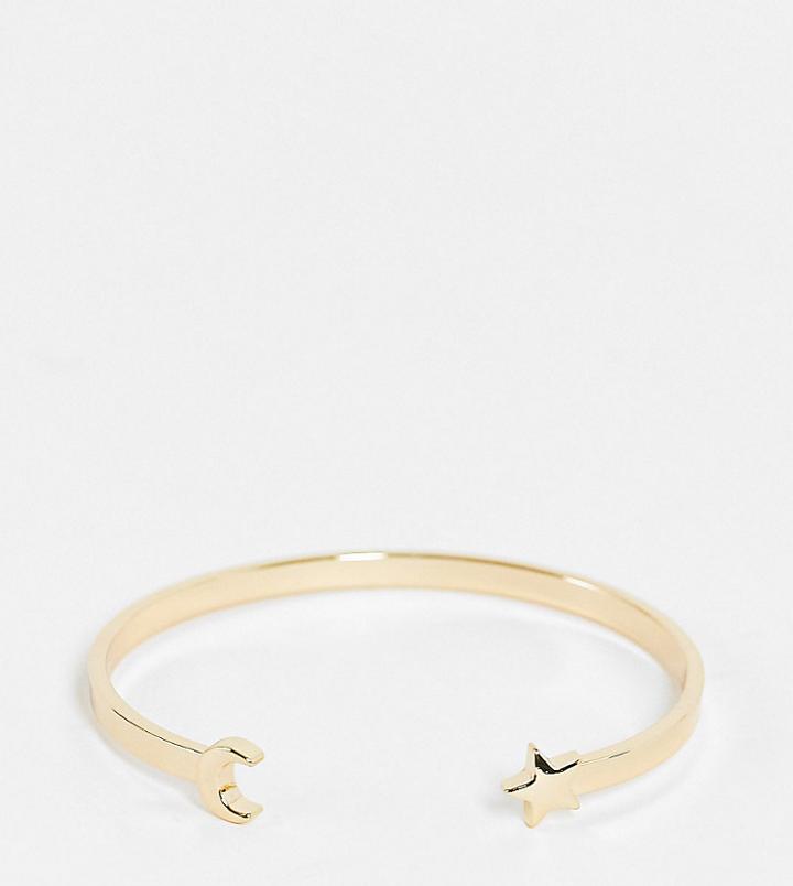 Asos Design Curve Cuff Bracelet With Star And Moon In Gold Tone