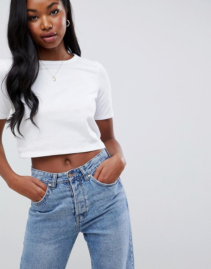 Asos Design Crop T-shirt With Twist Back - White
