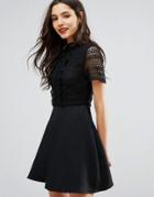 New Look Lace Ruffle Trim Skater Dress - Black