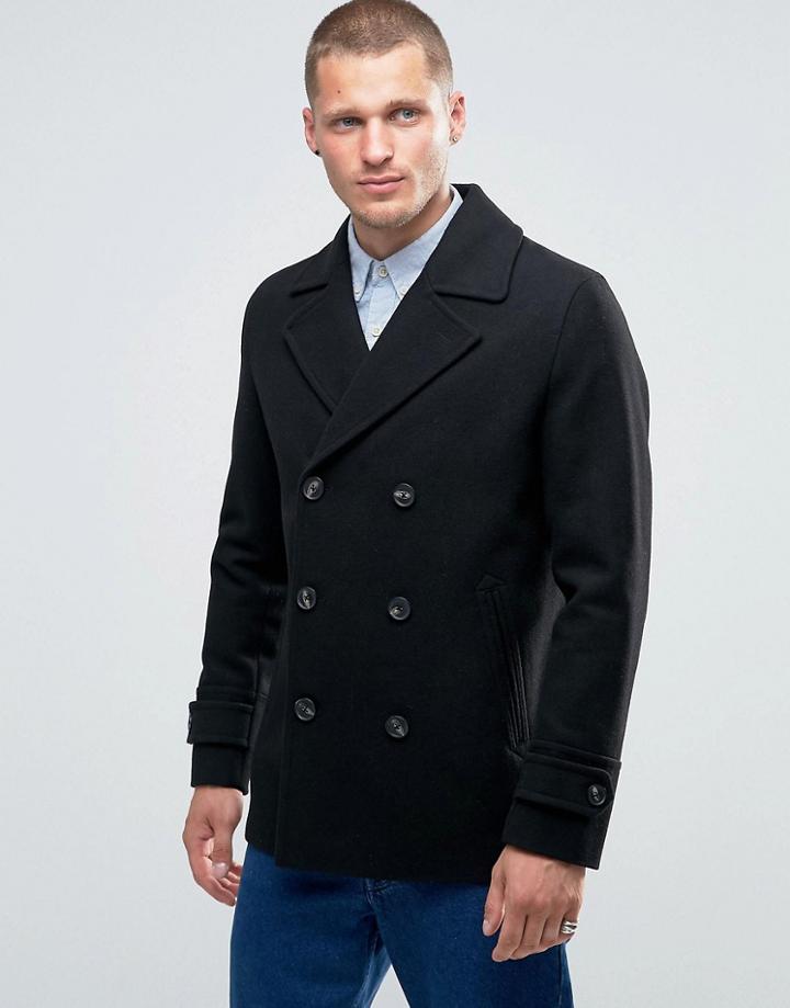 Asos Wool Mix Peacoat In Black - Black