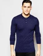Asos Fitted Fit Knitted Polo In Cotton - Navy Nep