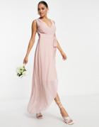 Tfnc Bridesmaid Chiffon Wrap Maxi Dress In Mauve-pink