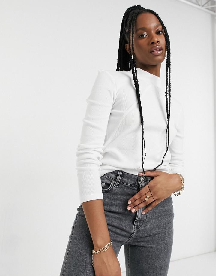 Vero Moda Ribbed High Neck Top With Front Seam Detail In White