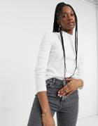 Vero Moda Ribbed High Neck Top With Front Seam Detail In White