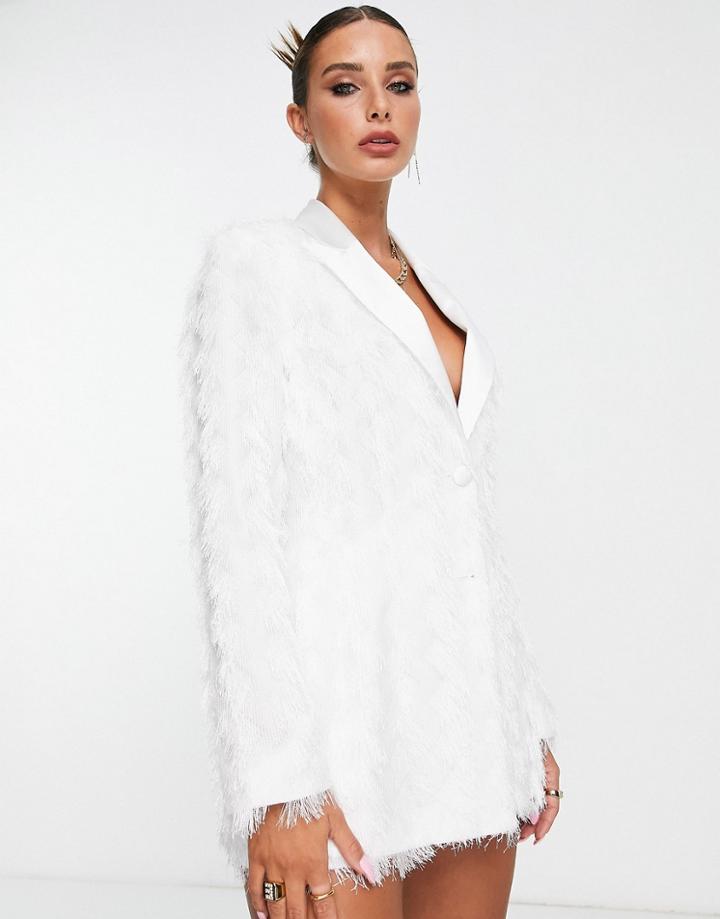 Asos Design Fringed Suit Blazer In White