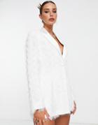 Asos Design Fringed Suit Blazer In White