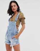 We The Free By Free People June Denim Overall Shorts-blue