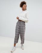 Pull & Bear Checked Crop Pants - Brown