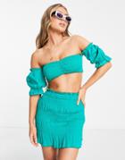 Asos Design Shirred Beach Skirt In Emerald Green