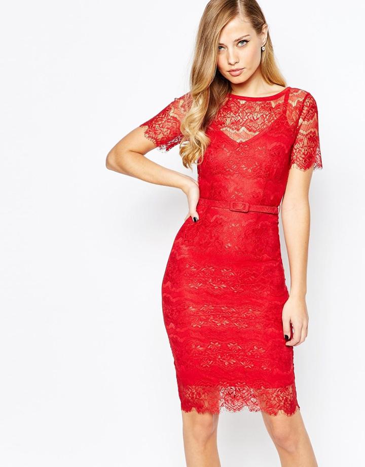 Body Frock Lisa Lace Dress In Scarlet - Scarlet