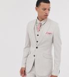 Asos Design Tall Wedding Skinny Suit Jacket In Taupe Cross Hatch - Beige