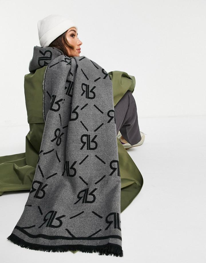 River Island Oversized Monogram Print Scarf In Black
