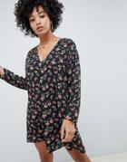 Asos Design Button Through Trapeze Mini Dress In Ditsy Floral - Multi