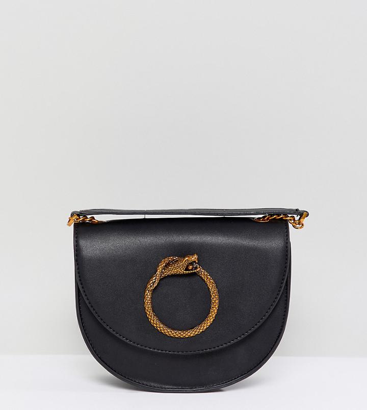 My Accessorie London Half Moon Black Crossbody Bag With Snake Detail - Black
