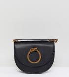 My Accessorie London Half Moon Black Crossbody Bag With Snake Detail - Black