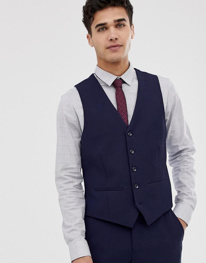 Moss London Muscle Fit Suit Vest In Navy - Navy