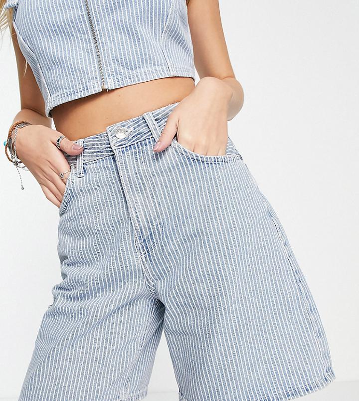 Bershka Carpenter Detail Bermuda Short In Pinstripe - Part Of A Set-blue