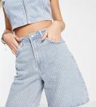 Bershka Carpenter Detail Bermuda Short In Pinstripe - Part Of A Set-blue