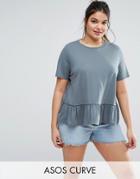 Asos Curve Ruffle Hem T-shirt In Wash - Green