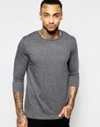 Asos 3/4 Sleeve T-shirt With Crew Neck In Charcoal - Charcoal