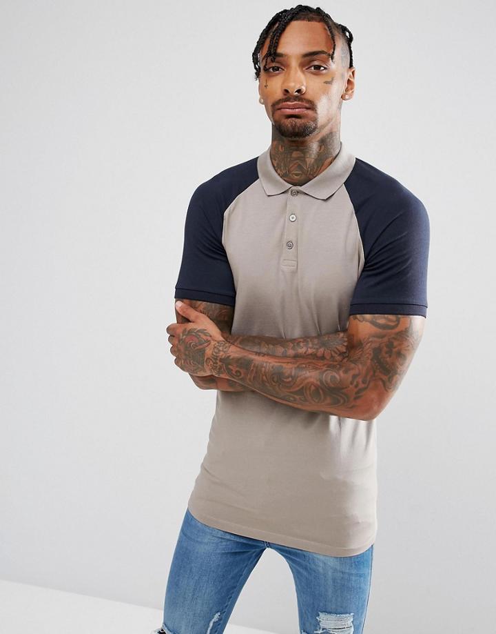 Asos Longline Muscle Polo With Contrast Raglan - Multi
