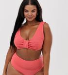 Peek & Beau Curve Exclusive Textured Knot Front Bikini Top In Dusty Pink