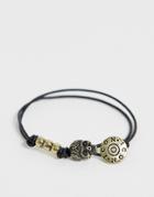 Icon Brand Rolled Leather Bracelet With Gold Details In Black