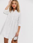 Asos Design Cotton Mini Smock Shirt Dress-white