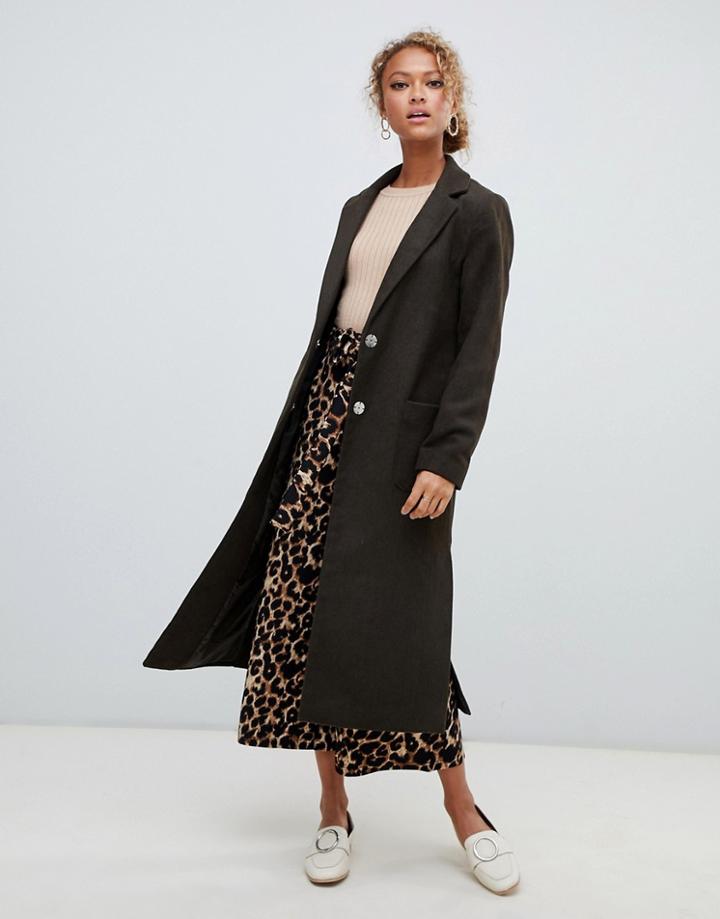 New Look Bar Back Maxi Coat - Green