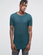 Asos Longline Muscle T-shirt With Wash And Popped Seams - Jungle Green
