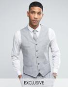Noak Skinny Suit Vest In Linen Nepp - Gray