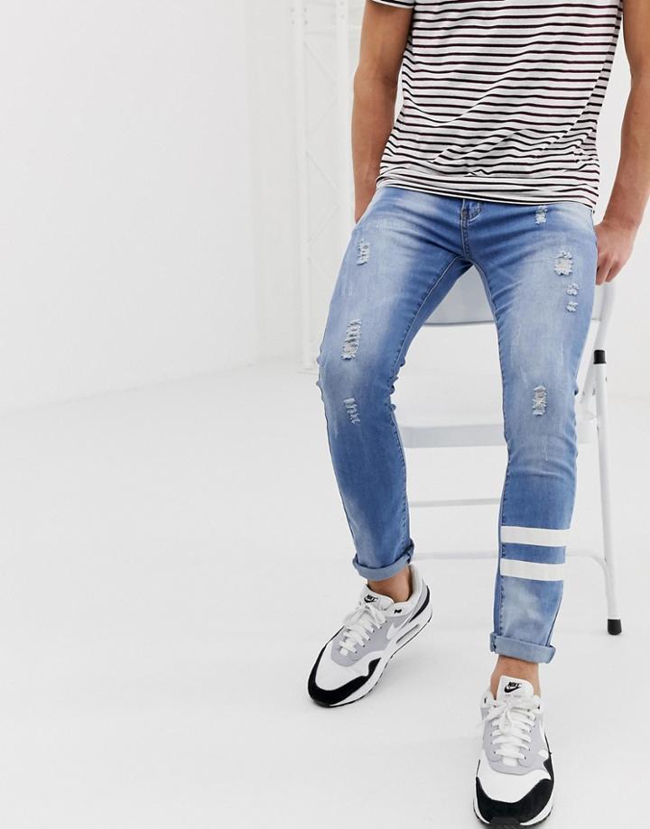 Liquor N Poker Skinny Jean With Paint Stripes - Blue