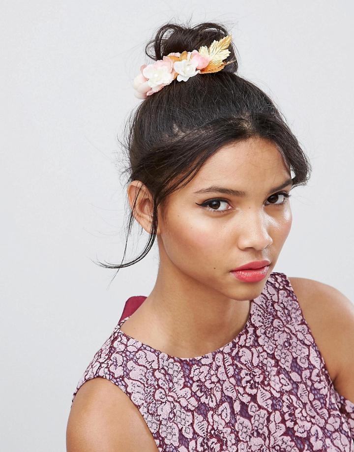 Asos Occasion Metallic Flower Comb Hair Clip - Pink