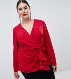 Asos Design Curve Plunge Origami Top - Red