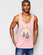 Asos Tank With West Coast Print And Extreme Racer Back - Pink