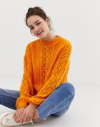 Asos Design Open Stitch Sweater In Fluffy Yarn - Orange