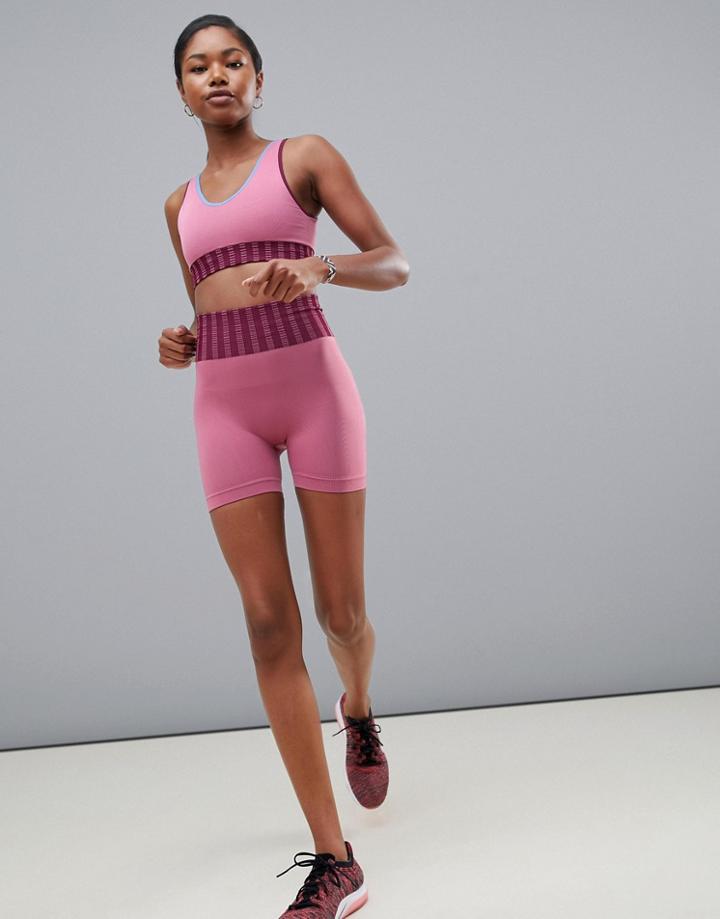 Asos 4505 Seamless Short With Contrast Waistband - Pink