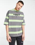 Asos Design Oversized Stripe T-shirt In Gray With Front Text Print